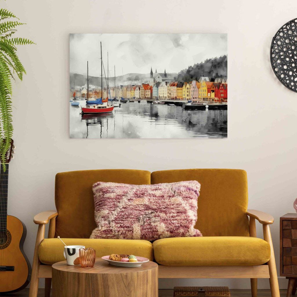 Quadro Pintado Bergen - Norwegian Port With Colorful Houses In The Background