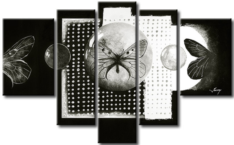 Cadre moderne Collection de papillons (5 pièces) - Abstraction en noir et blanc 46824