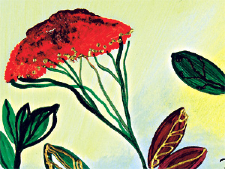 Wandbild Fantasiewiese (4-teilig) - bunte Blumen auf blauem Himmelshintergrund 48624 additionalImage 3