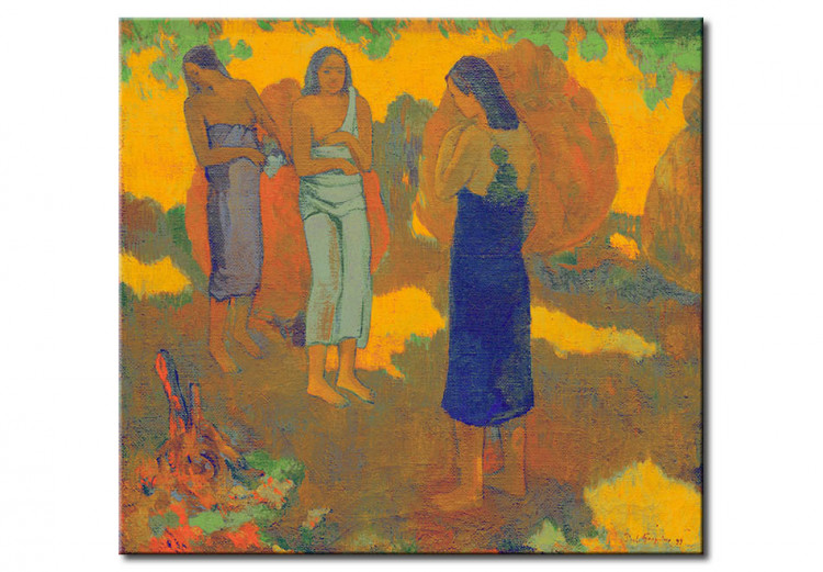 Tableau reproduction Trois femmes de Tahiti sur fond jaune 51624