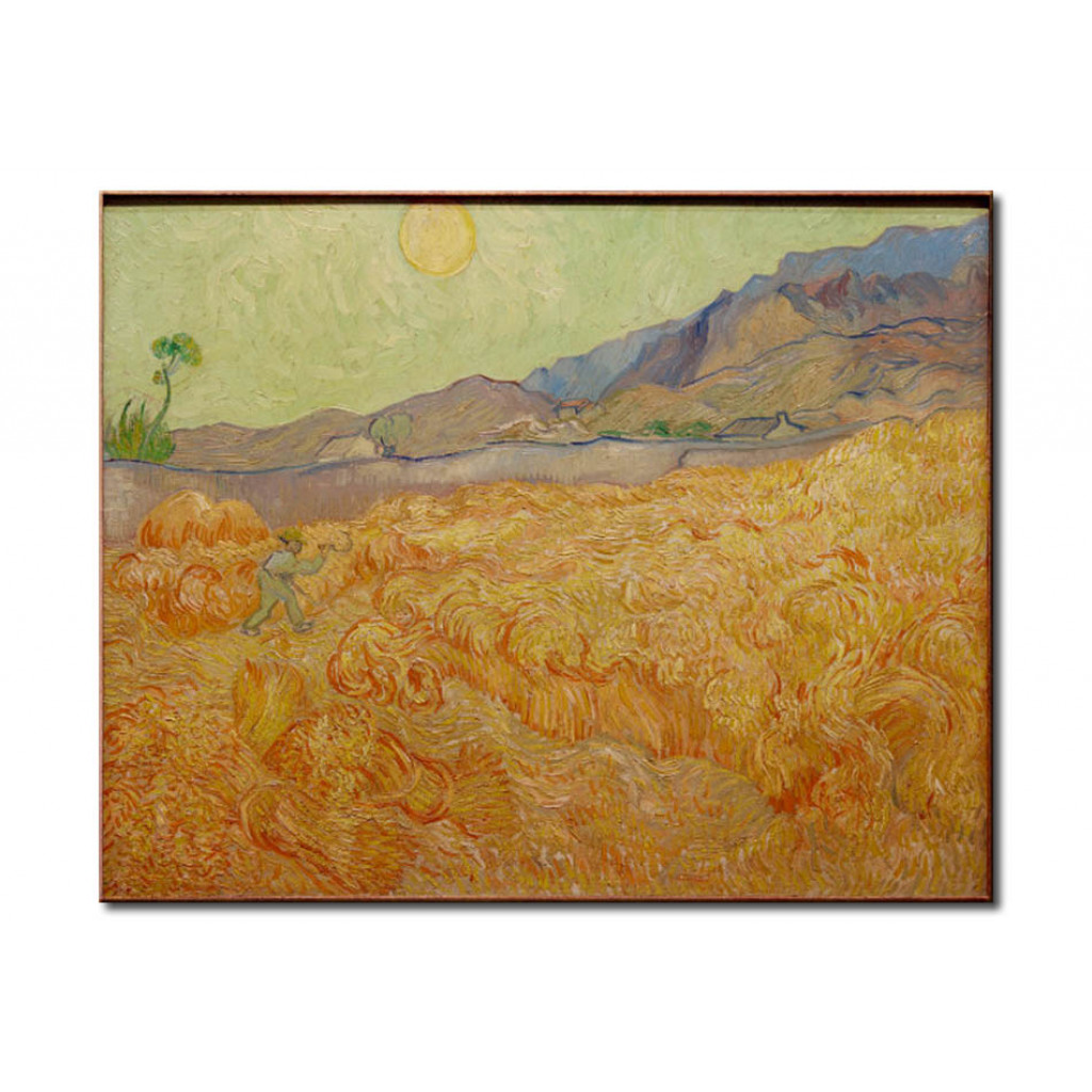 Schilderij  Vincent Van Gogh: Wheatfield With Reaper, Setting Sun