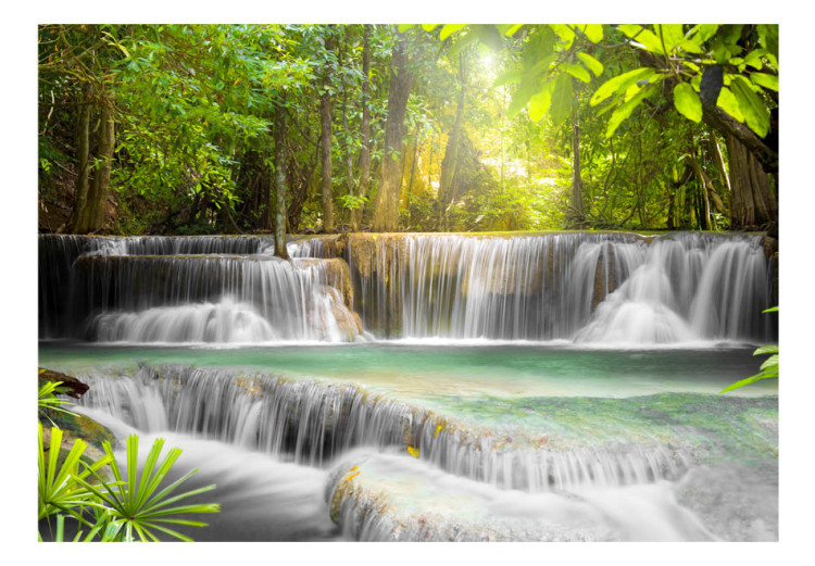Wall Mural Riverside Relaxation - Waterfall Landscape Surrounded by Nature in the Forest 60024 additionalImage 1