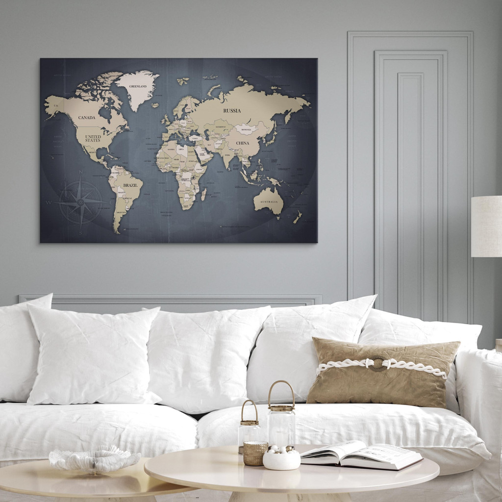 Schilderij  Kaarten Van De Wereld: World Map: Shades Of Grey