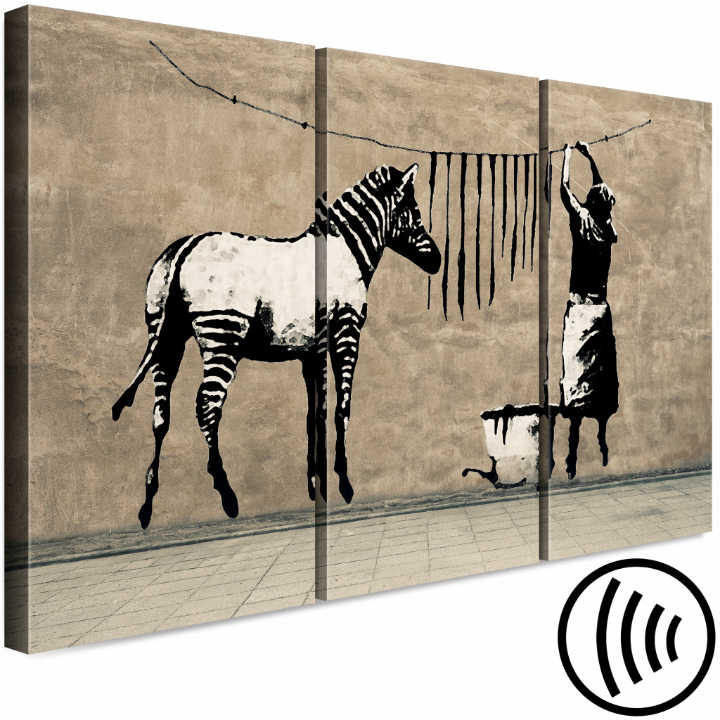 Schilderij  Street Art: Banksy: Washing Zebra On Concrete (3 Parts)