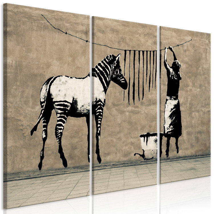 Quadro su tela Banksy: Washing Zebra on Concrete (3 Parts) 118534 additionalImage 2