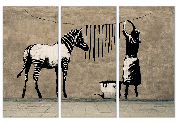 Quadro su tela Banksy: Washing Zebra on Concrete (3 Parts) 118534