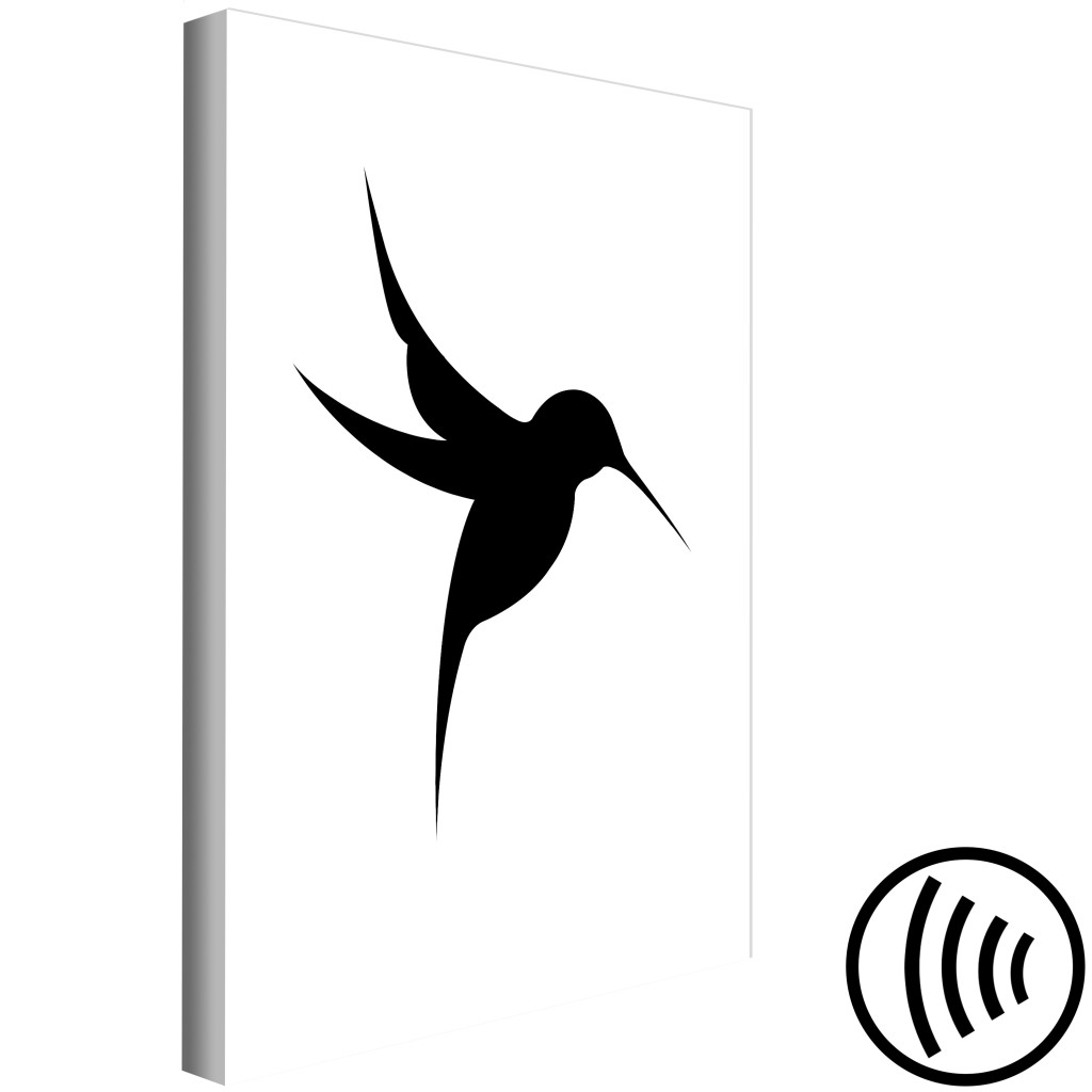 Quadro Beija-flor Voador - Desenho De Um Beija-flor Preto Sobre Fundo Branco