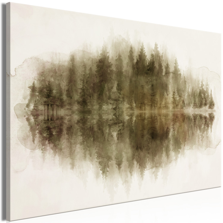 Canvas Green grove - watercolour forest by the lake landscape 131634 additionalImage 2