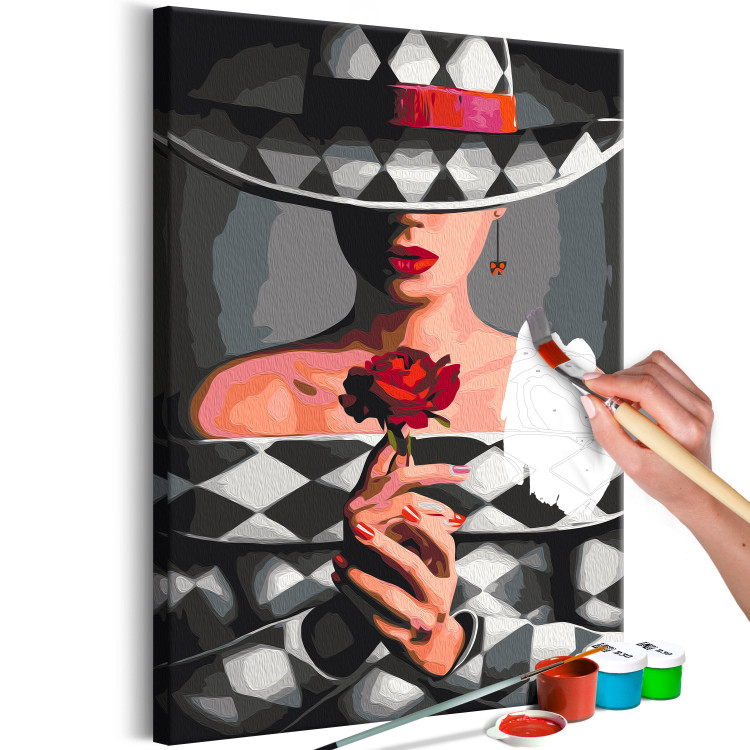 Paint by number Woman With Rose - Fashionable Character, Gray Background and Hat 144134 additionalImage 4