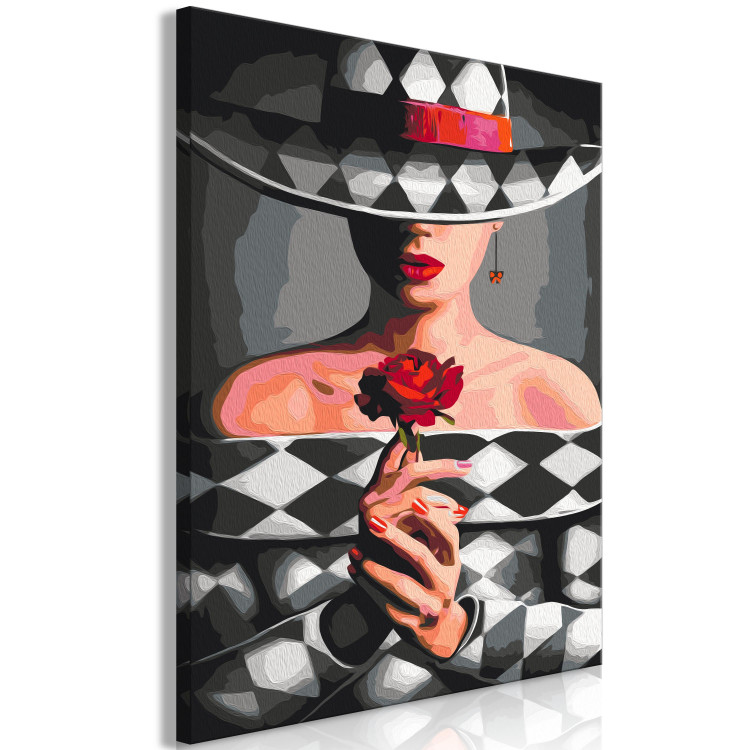 Paint by number Woman With Rose - Fashionable Character, Gray Background and Hat 144134 additionalImage 3