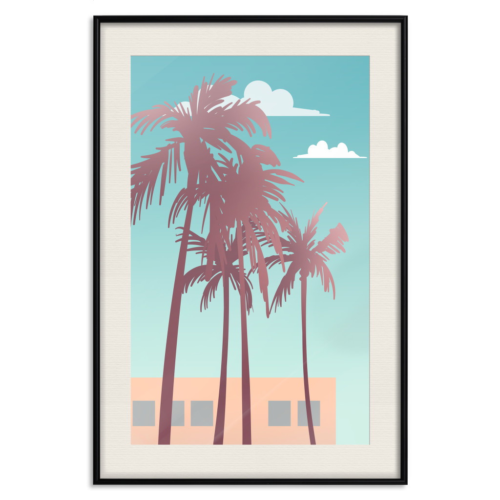 Poster Decorativo Miami Palm Trees - Holiday View With Blue Sky And White Clouds