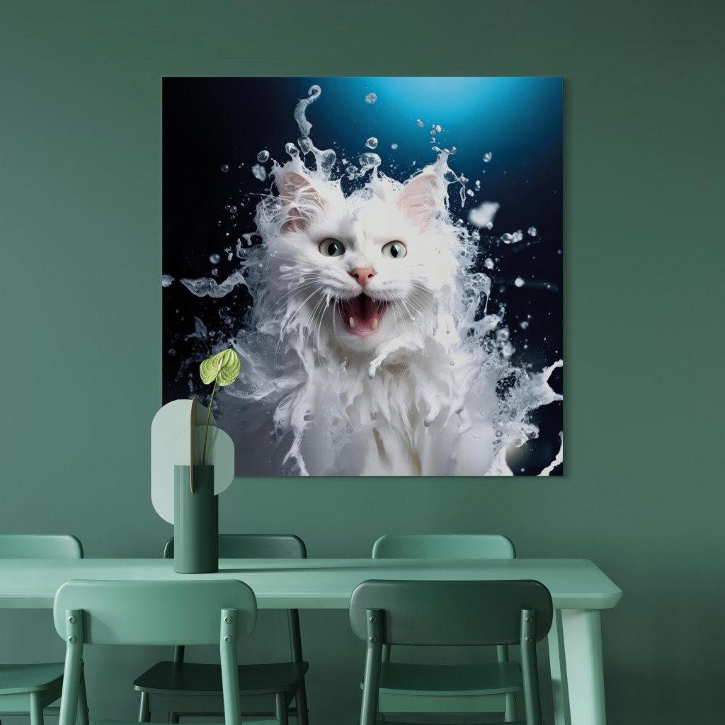 Schilderij  Katten: AI Norwegian Forest Cat - Wet Animal Fantasy Portrait - Square