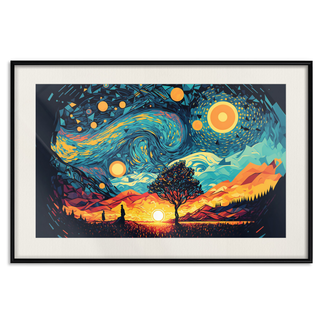 Plakat: Wschód Słońca - Barwny Krajobraz Inspirowany Twórczością Van Gogha