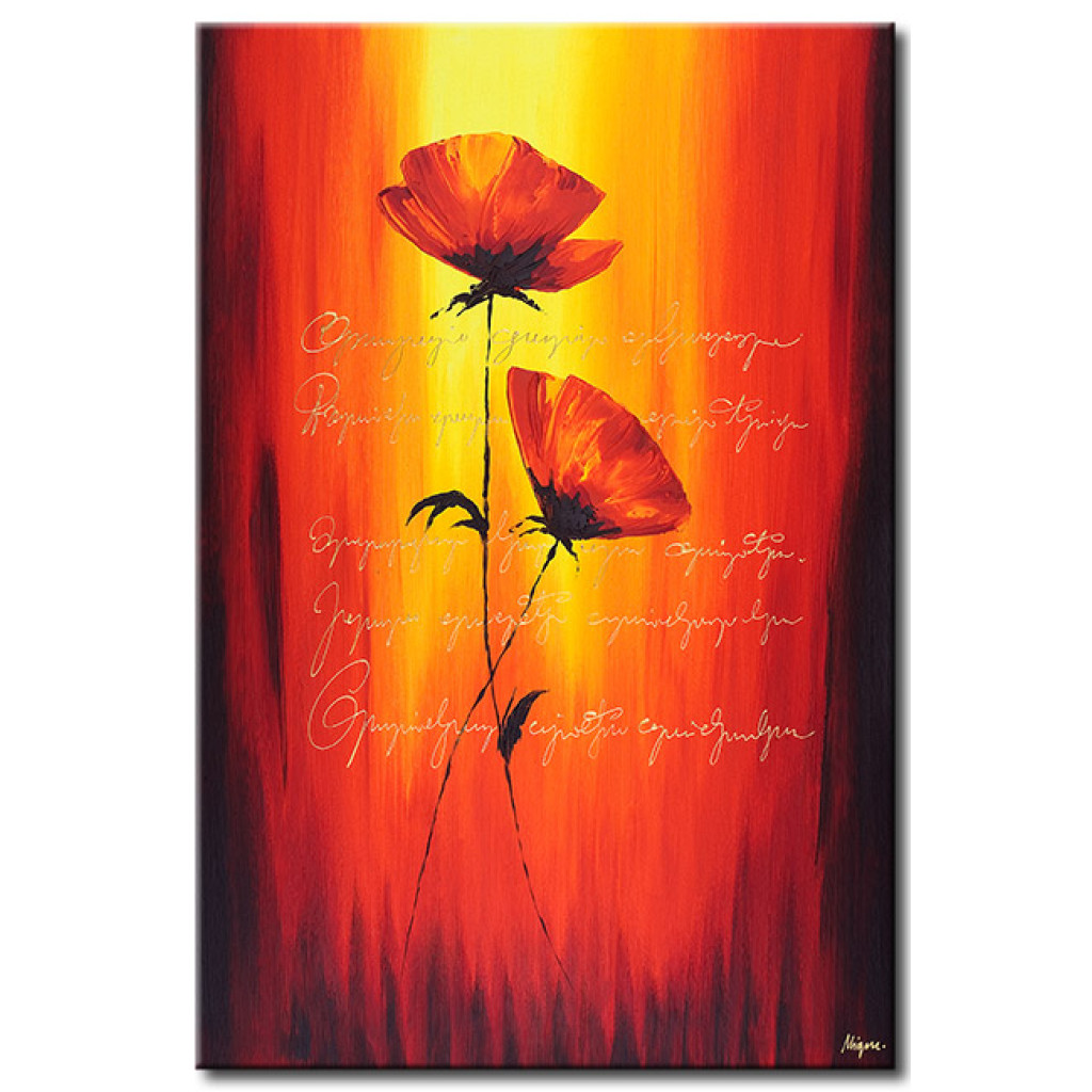 Pintura Flores Vermelhas (1 Peça) - Abstração Com Papoilas E Letras Brancas