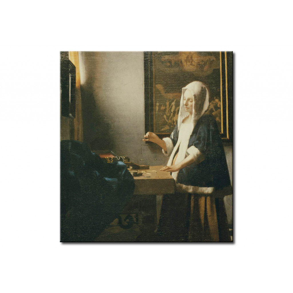 Schilderij  Jan Vermeer: Die Perlenwägerin