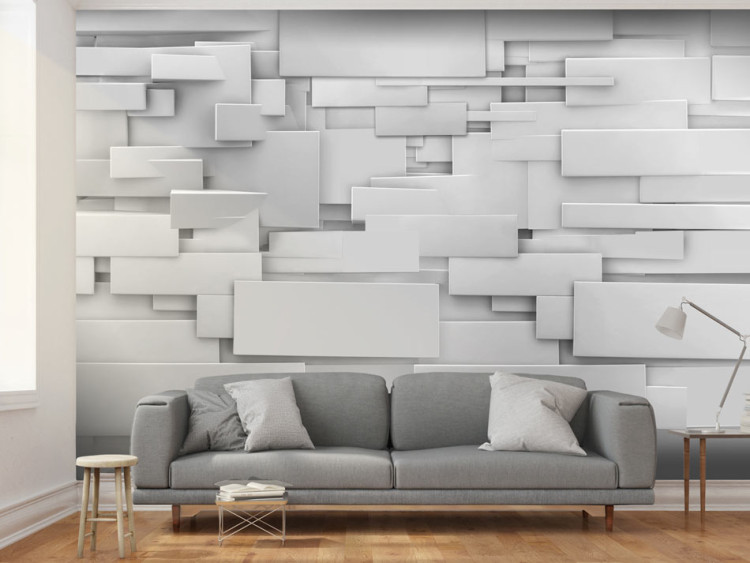 Mural de parede Abstração - fundo geométrico em padrão de retângulos brancos com efeito 3D 60934