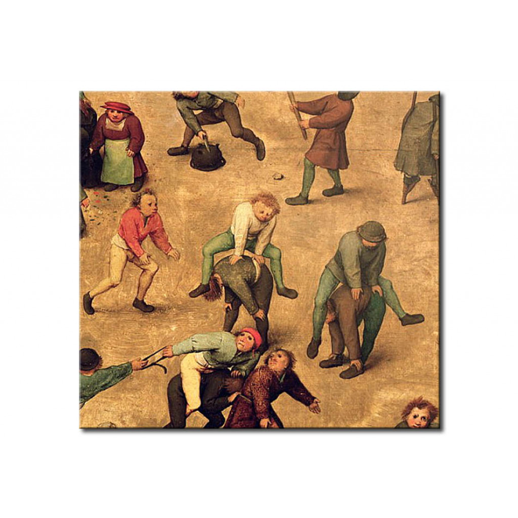 Schilderij  Pieter Bruegel The Elder: Children's Games (Kinderspiele): Detail Of Children Playing Leap-frog