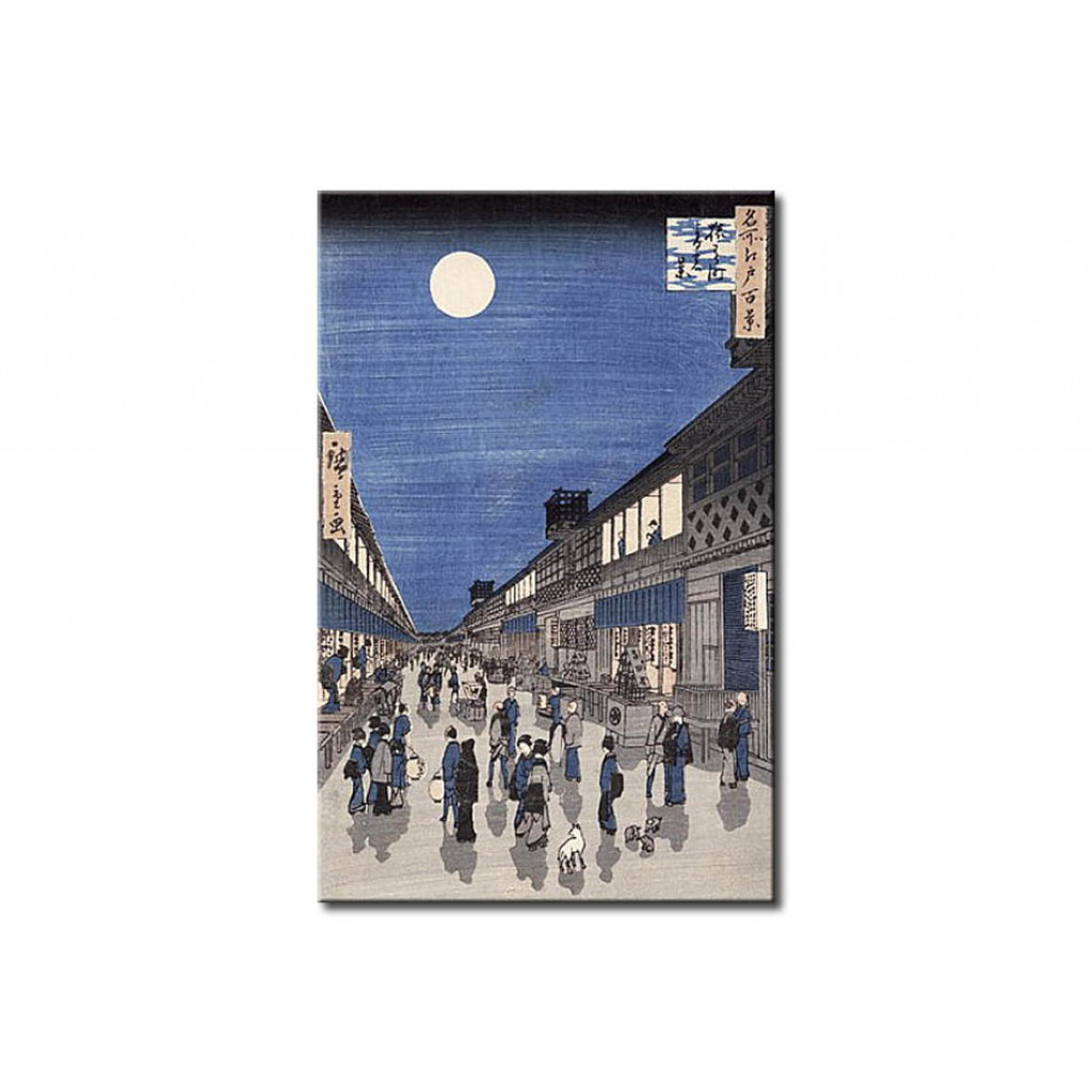 Schilderij  Utagawa Hiroshige: Night Time View Of Saruwaka Street, From 'Meisho Edo Hyakkei' (One Hundred Views Of Edo)