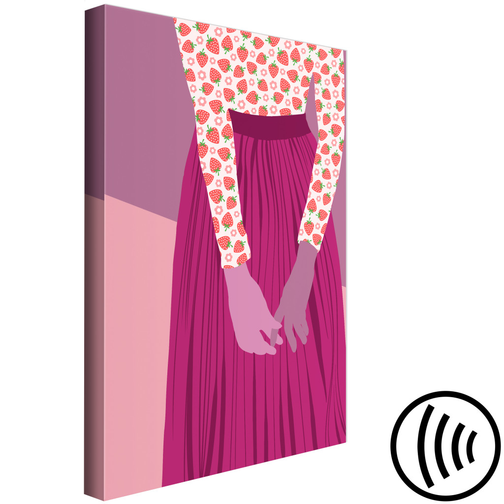 Obraz Purpurowa Postać - Sylwetka Kobiety Ubranej W Purpurową Spódnicę I Bluzkę W Truskawki, Kompozycja W Odcieniach Purpury I Różu