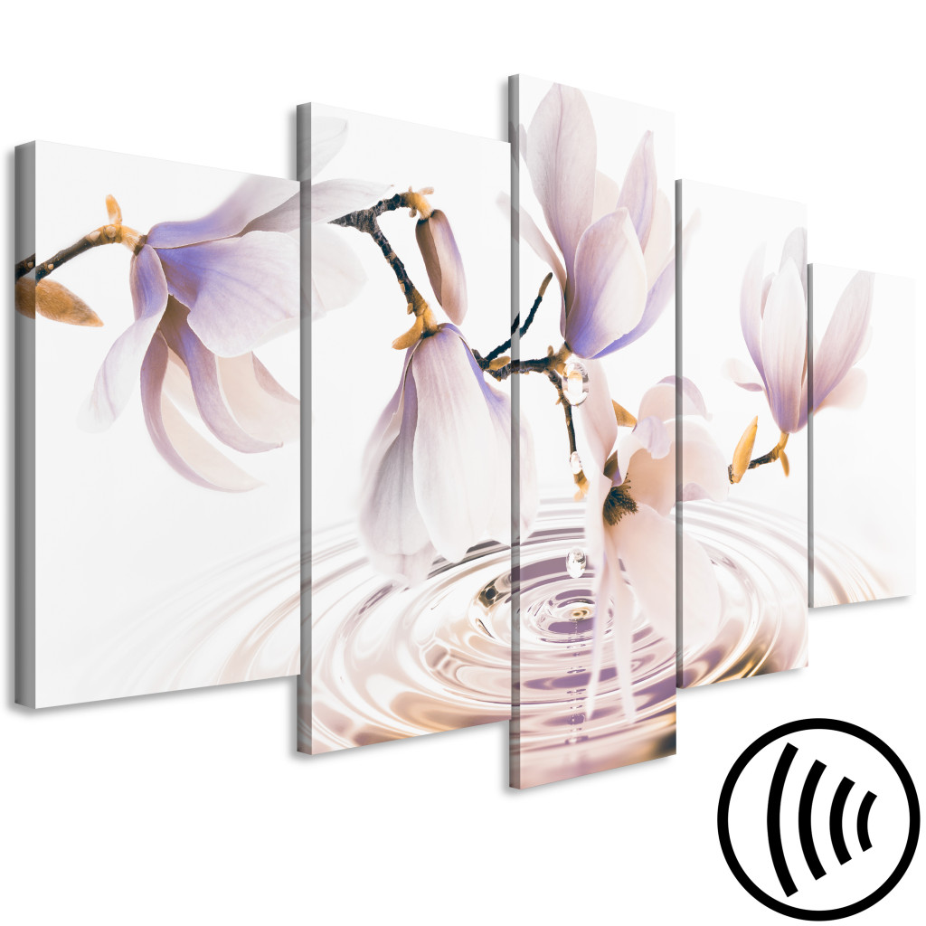 Schilderij  Magnolias: Magnolias Over Water (5 Parts) Wide Violet