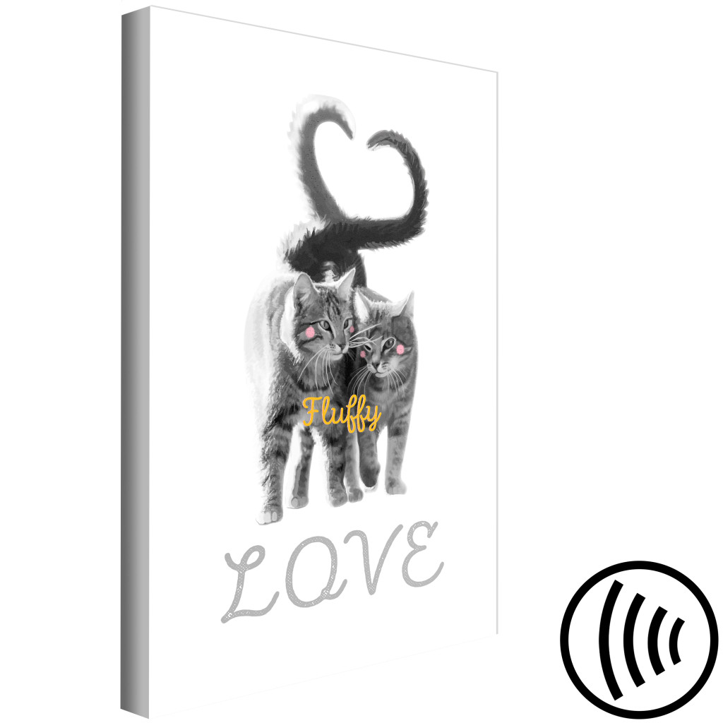 Obraz Zakochane Koty - Szare, Futrzaste Zwierzęta Z Napisem Po Angielsku Miłość Na Białym Tle W Stylu Nowoczesnym