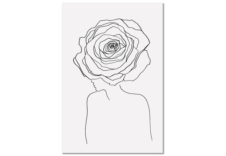 Quadro su tela Rose nei capelli - Silhouette lineare di una donna con un fiore