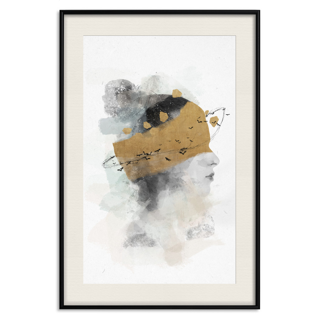Posters: Lost In Thought - Watercolor Portrait Of A Woman With Golden Accents
