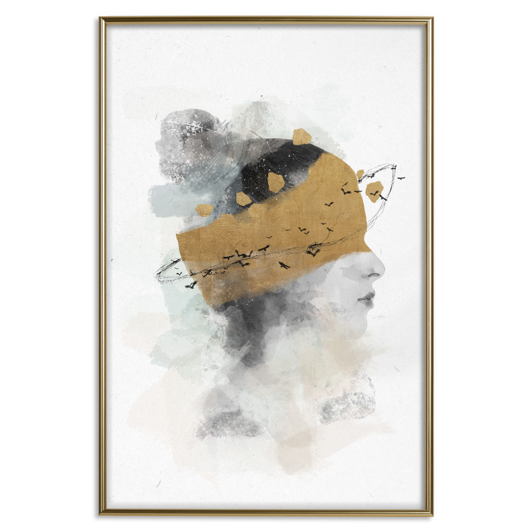 Wall Poster Lost in Thought - Watercolor Portrait of a Woman With Golden Accents 144544 additionalImage 22