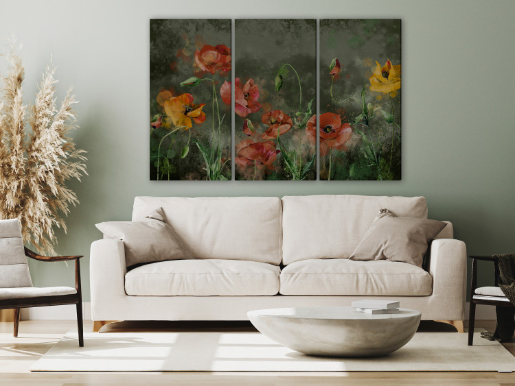 Pintura em tela Painted Poppies - Red Flowers in a Dark Green Meadow 146444 additionalImage 3