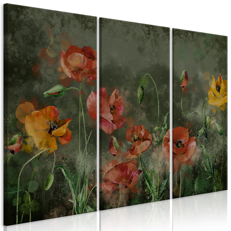 Målning Painted Poppies - Red Flowers in a Dark Green Meadow 146444 additionalImage 2
