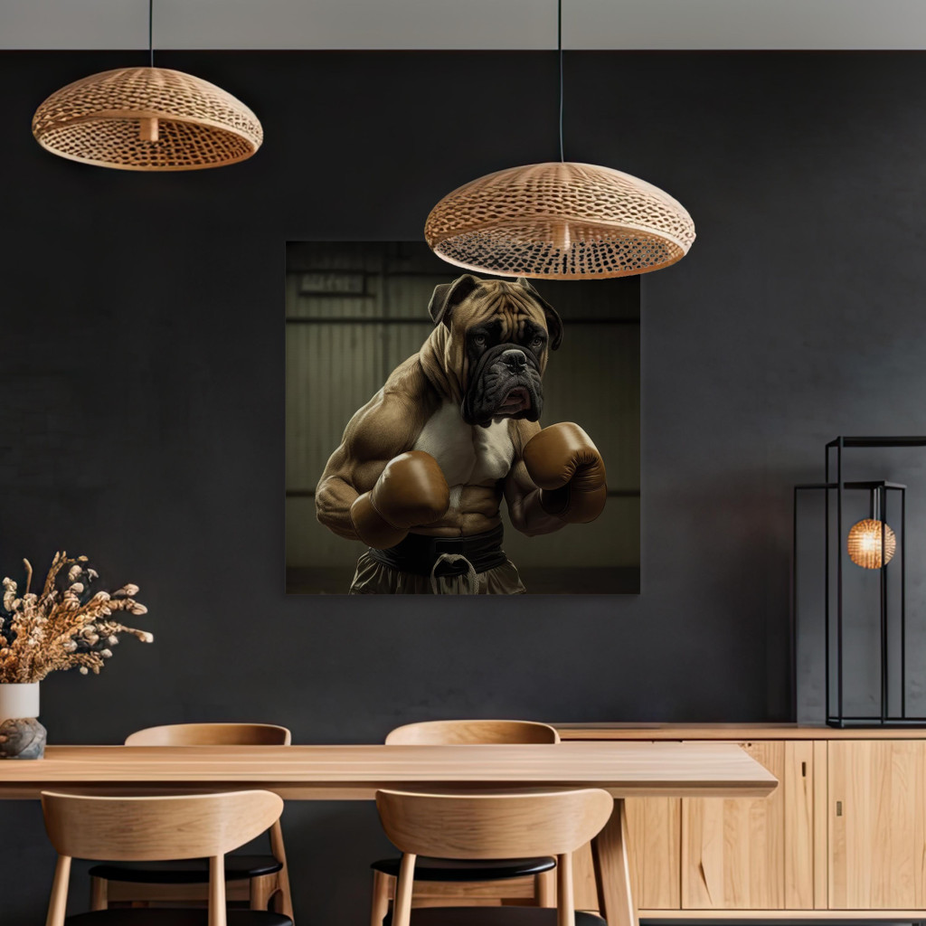 Pintura AI Boxer Dog - Fantasy Portrait Of A Strong Animal In The Ring - Square