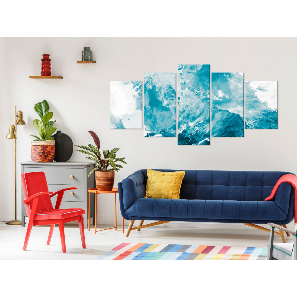 Obraz Abstrakcyjny Błękit - Morskie Spienione Fale Przypominające Marmur
