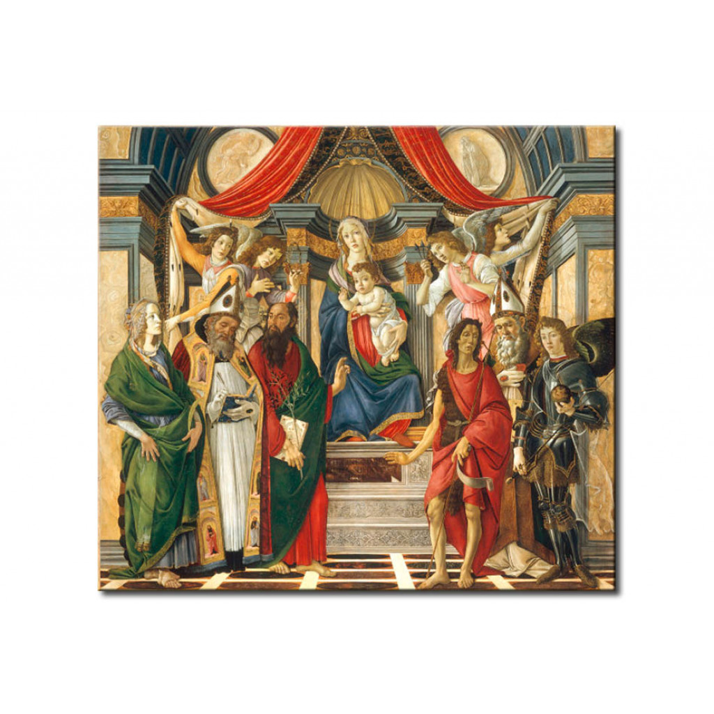 Schilderij  Sandro Botticelli: Enthroned Mary With The Child, Angels, And Saint Catharine Of Alexandria, St. Augustine, St. Barnabas, John The Baptist