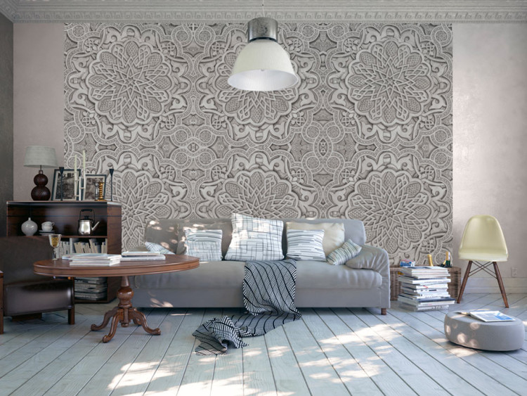 Wall Mural Oriental Ornament - Background with Mosaic in Gray Oriental Style