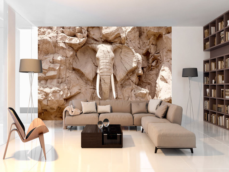 Wall Mural African Elephant Sculpture - Animal Motif of Sculpture in Light Stone