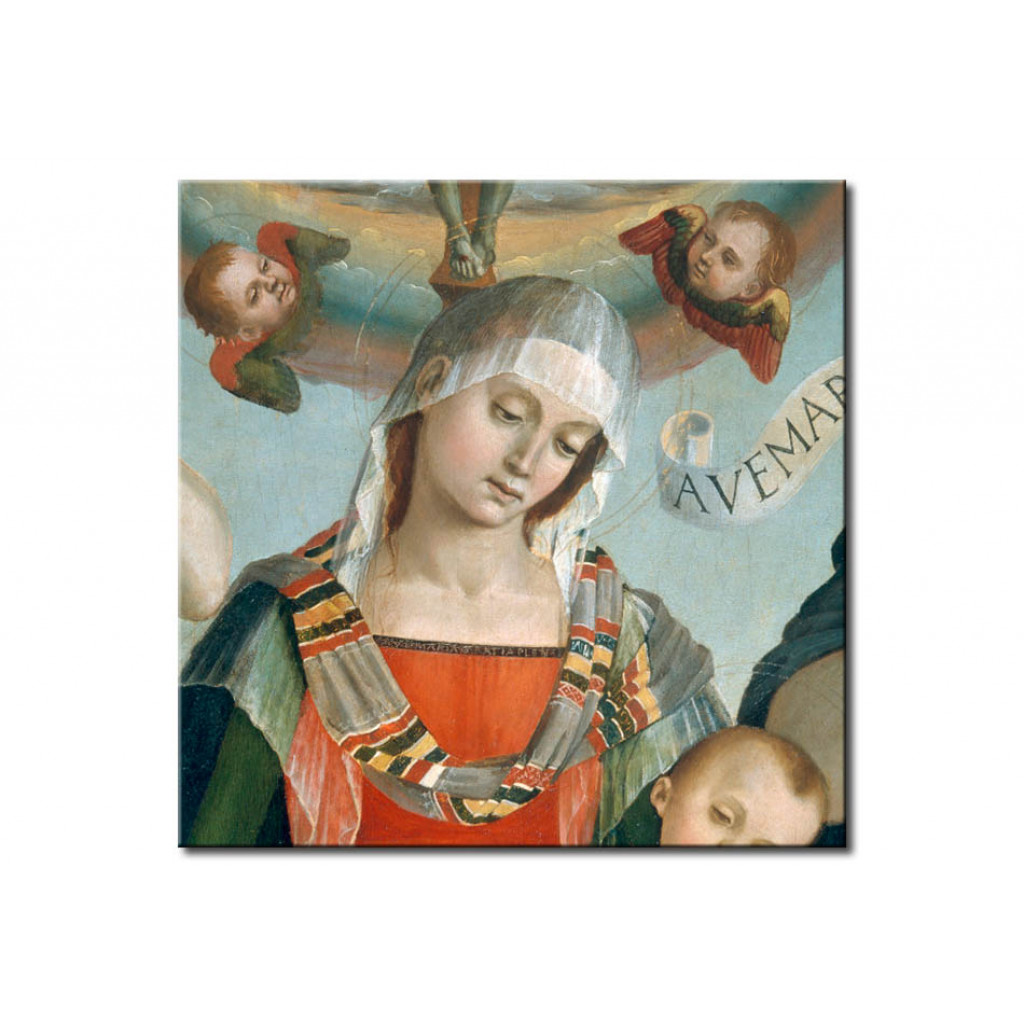 Målning Mary With Child And The Trinity, Archangels And Saints