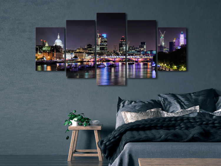 Canvas Art Print Night view of London - skyscrapers, St. Paul's cathedral and Thames 123654 additionalImage 3