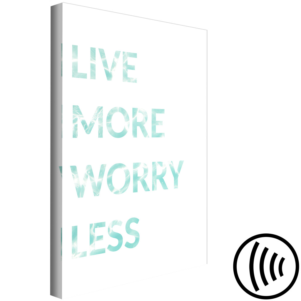 Obraz Miętowy Napis Po Angielsku Live More Worry Less - Na Białym Tle