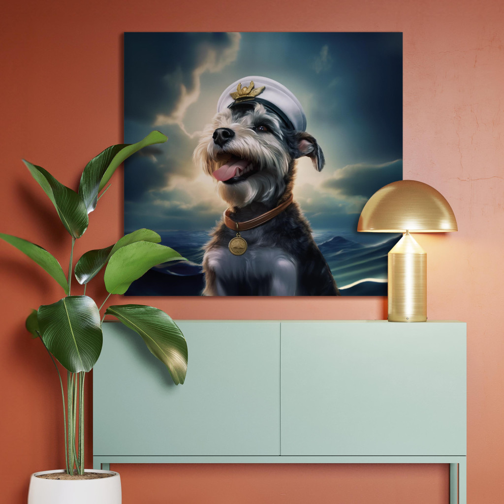 Obraz AI Pies Sznaucer - Portret Fantasy Zwierzaka W Roli Marynarza - Kwadratowy