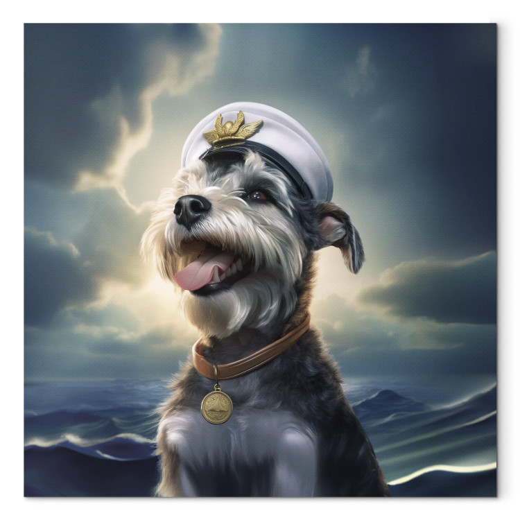 Canvastavla AI Dog Schnauzer - Portrait of a Fantasy Animal in the Role of a Sailor - Square