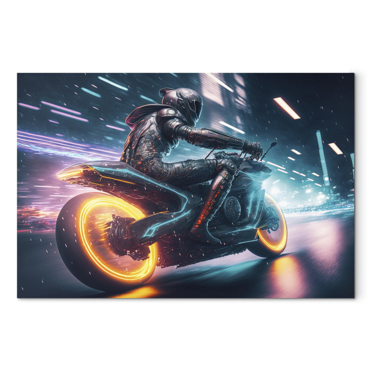 Canvas Print Speed of Light - Motorcyclist During Night City Race 150654 additionalImage 7