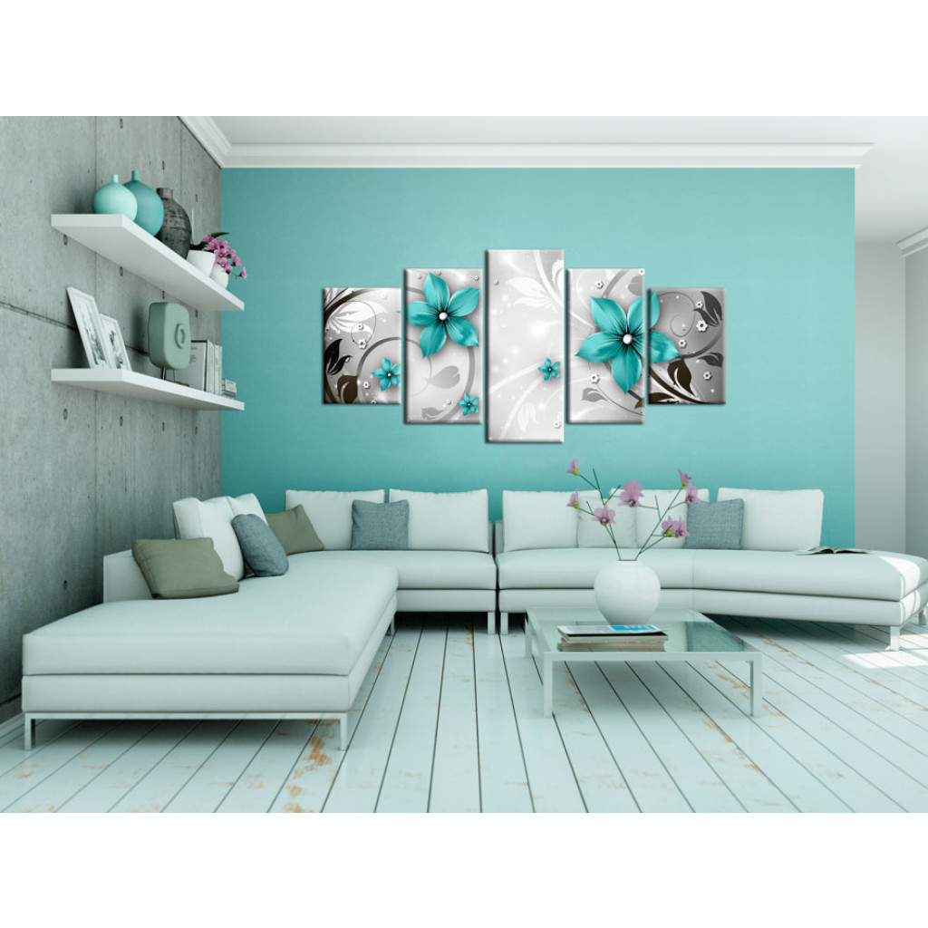 Schilderij  Florale Motieven: Frivolous Turquoise