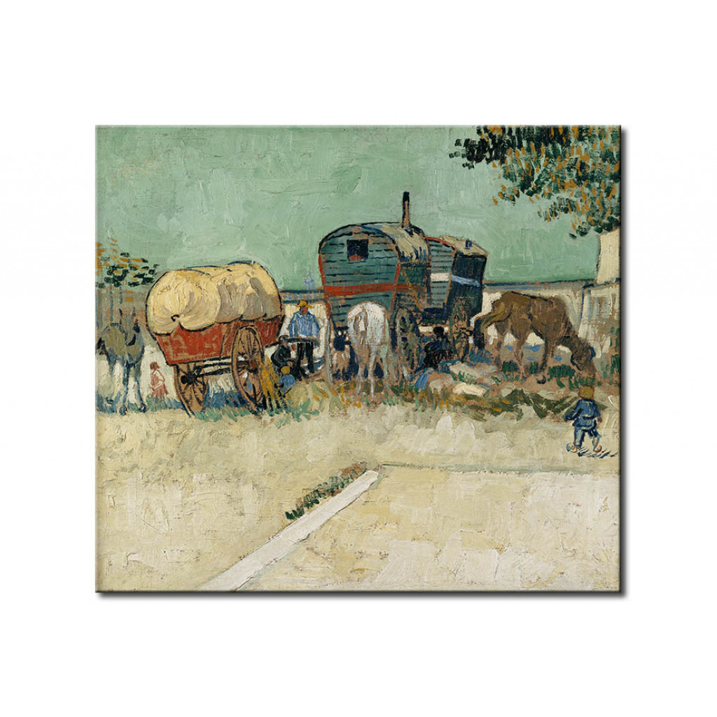 Schilderij  Vincent Van Gogh: Gypsy Camp, Horsedrawn Wagon