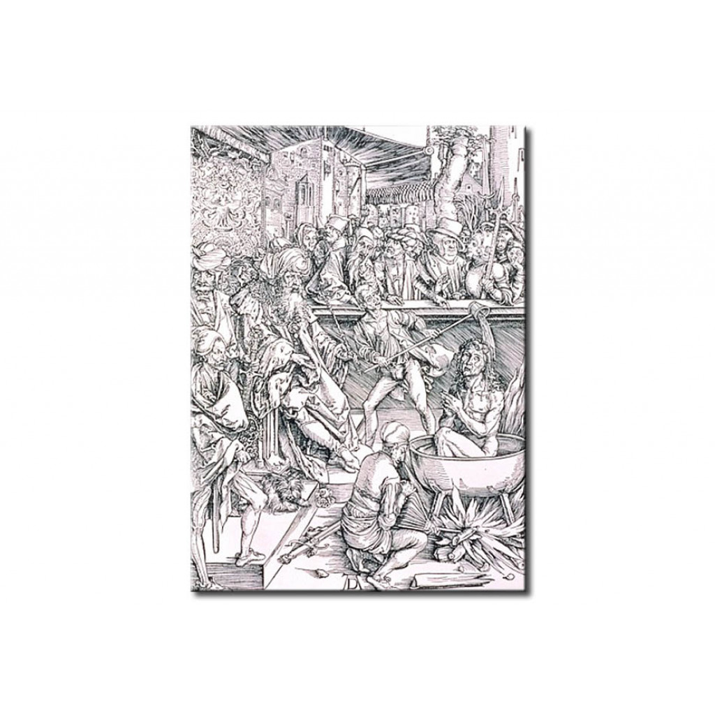 Schilderij  Albrecht Dürer: The Torture Of St. John The Evangelist, From The 'Apocalypse' Series Or 'The Revelations Of St. John The Divine', Introduc