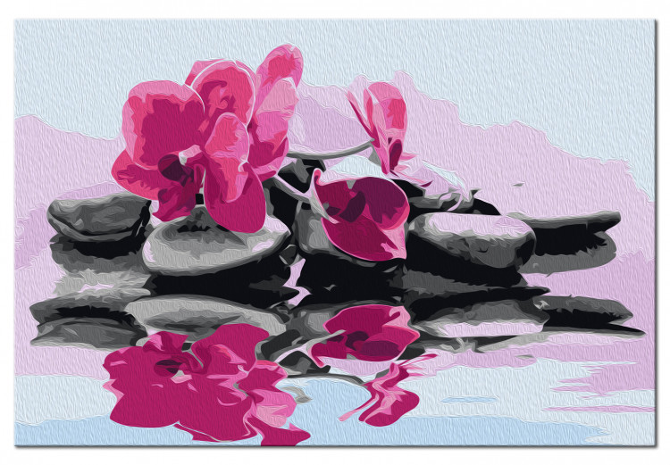Cuadro para pintar con números Orquídea y piedras zen reflejadas en un espejo del agua 107164 additionalImage 6