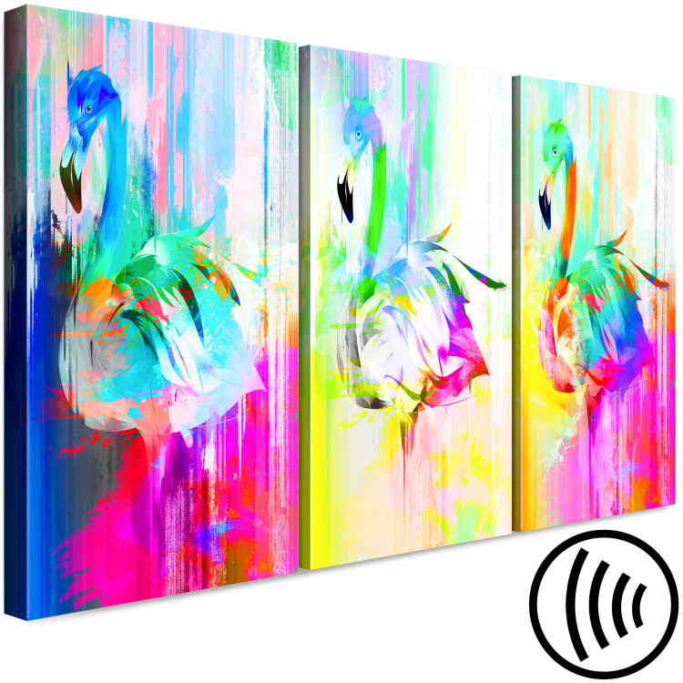 Canvas Art Print Colourful Flamingos (3 Parts) 108164 additionalImage 6