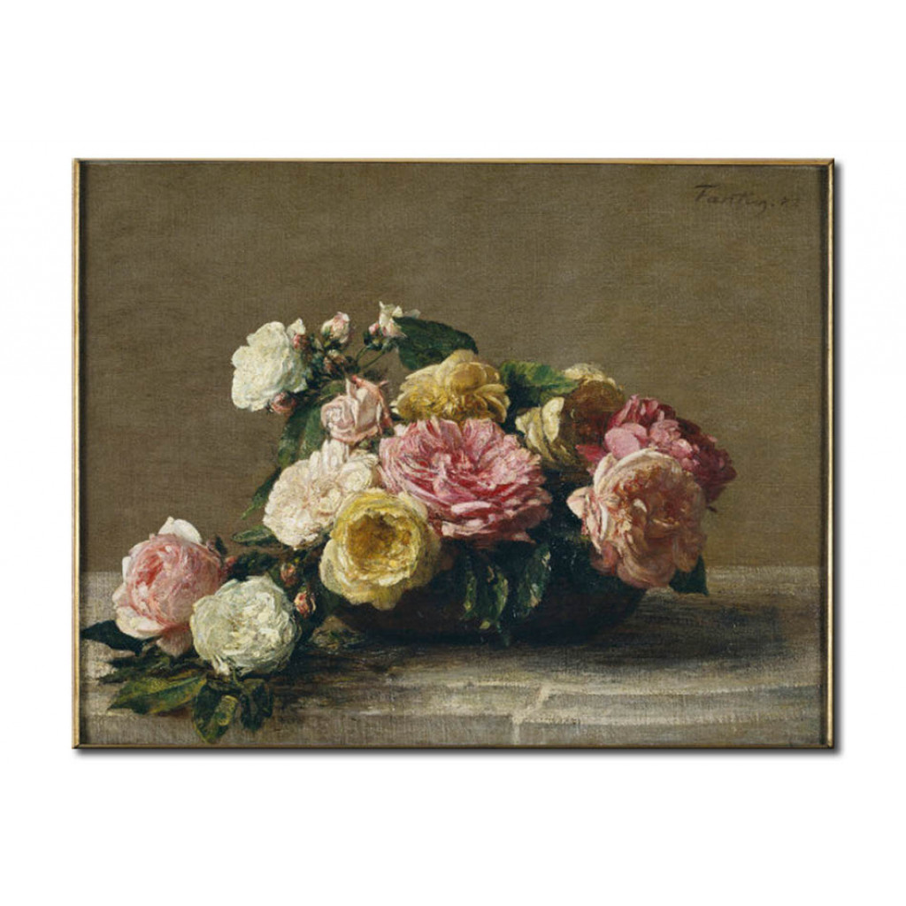 Schilderij  Henri Fantin-Latour: Roses Dans Une Coupe
