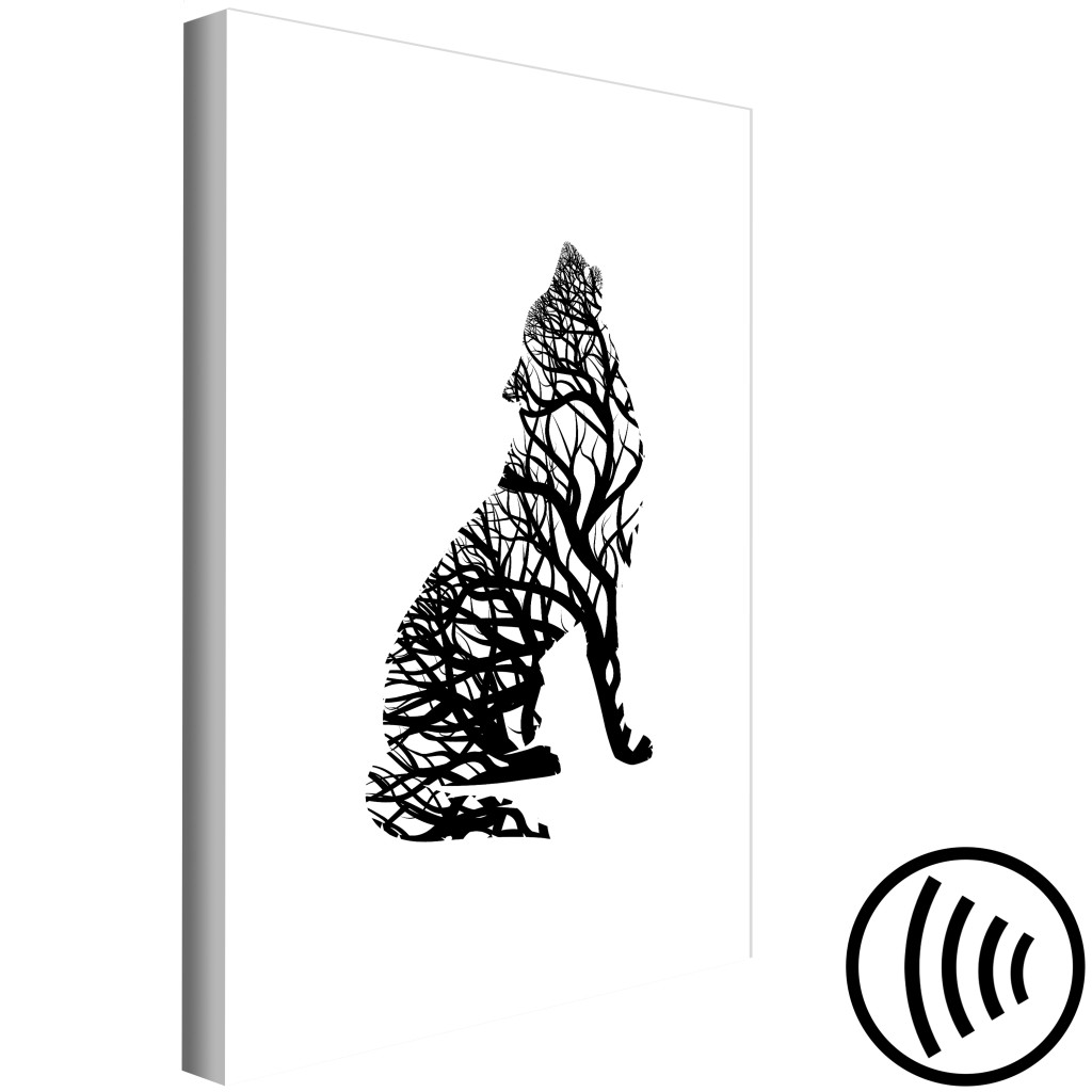Schilderij  Zwart En Wit: Zwarte Wolf - Een Abstracte Dierenomtrek Gevuld Met Takken