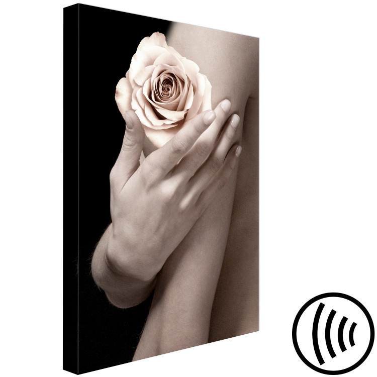 Obraz Herbaciana róża na dłoni - zdjęcie kobiety trzymającej w ręce kwiat  128064 additionalImage 6
