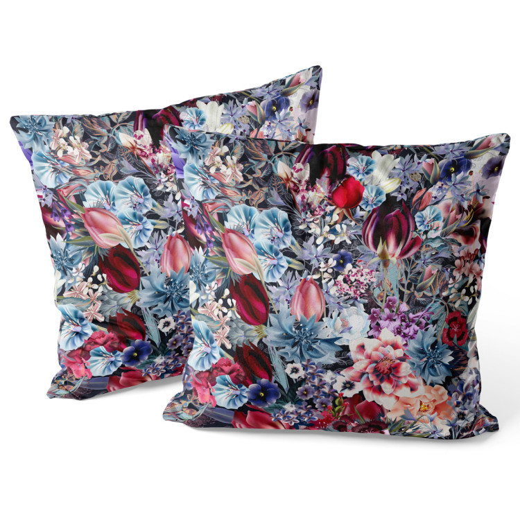 Sammets kudda In a flower thicket - motif in shades of pink, green and blue 147264 additionalImage 3
